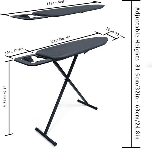 Duwee Ironing Board - 12"x36" Compact Design with Heat Resistant Cover & Thick Felt Pad - Black