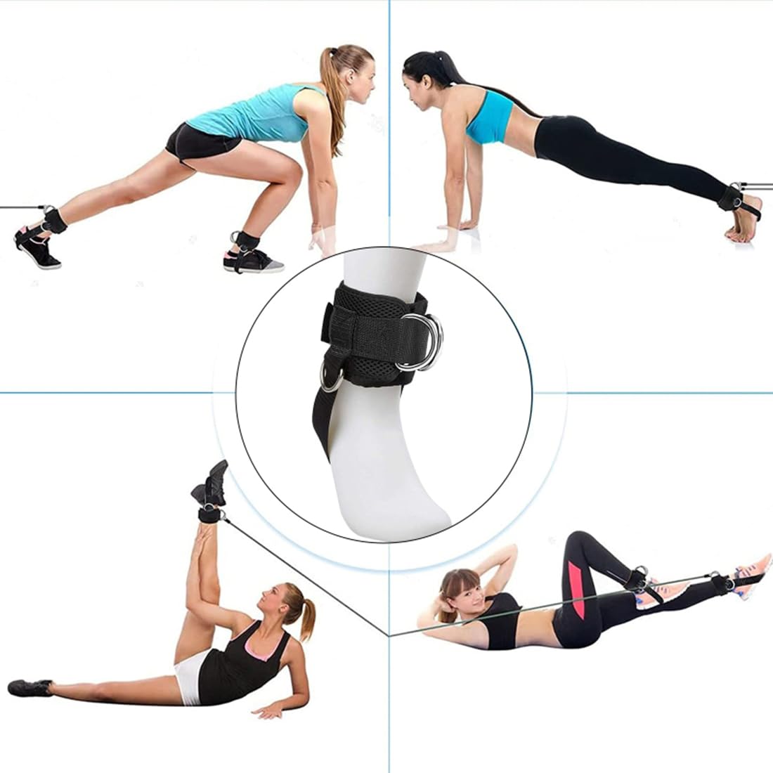 EastyGold Ankle Straps Ankle Bands Wrist Cuffs Padded Straps Adjustable Fitness Glute Kickback D-Ring for Cable Machine with Extra Foot Heel Belts 1 Pair