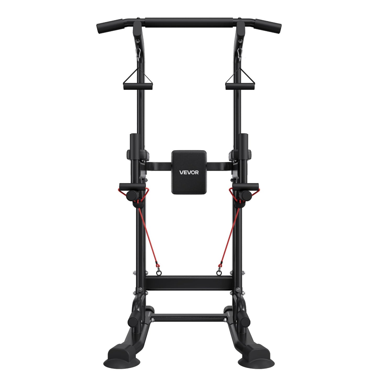 VEVOR Pull Up Bar, 330 LBS Power Tower Dip Station, Workout Dip Station with H-Shaped Stable Base & Back Pad, Adjustable 12 Level Height Free Standing Chin Up Bar for Back, 4-Level Adjustable Back Pad