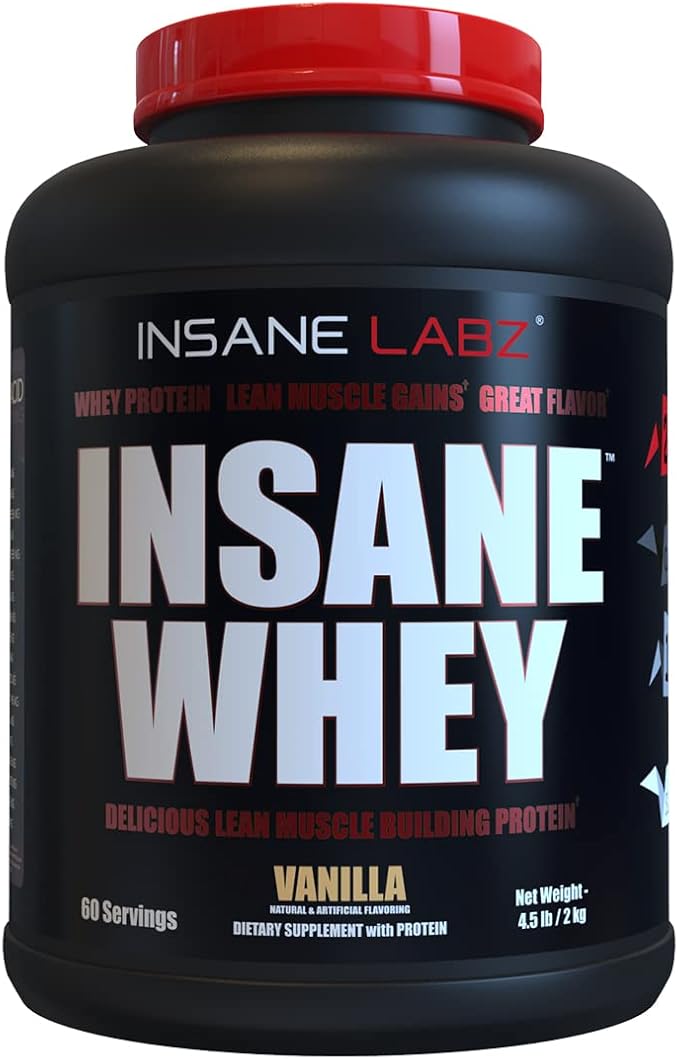 Insane Labz Insane Whey,100% Muscle Building Whey Protein, Post Workout, BCAA Amino Profile, Mass Gainer, Meal Replacement, 5lbs, 60 Srvgs, (Vanilla)