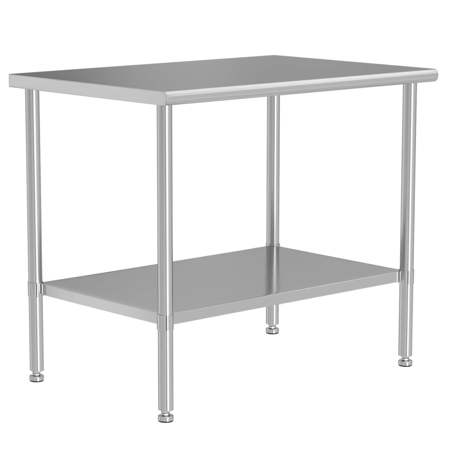 HOCCOT All Stainless Steel Work Table, Heavy Duty Prep Table 30x48 Inch with Stainless Steel Undershelf & Replaceable Feet(Without Casters) Commercial Workstation for Restaurant Kitchen Garage Outdoor