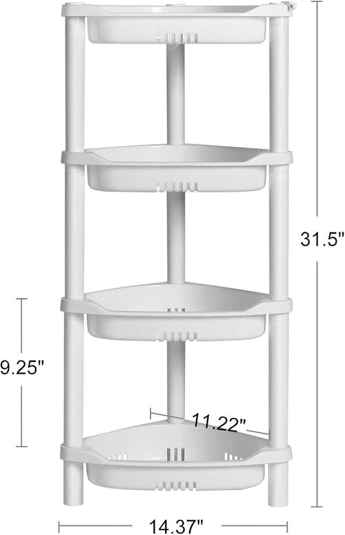 ELYKEN Shower Caddy Organizer - 4 Tier Rustproof Plastic Shelf for Bathroom | 14.4 x 11.2 x 31.5 Inches, White