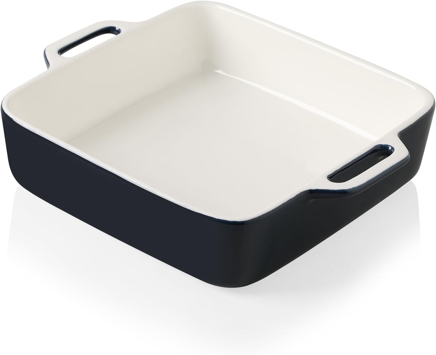 Sweejar 8x8 Baking Pan - Ceramic Casserole Dish with Double Handles | 2 QT Navy Square for Brownies & Lasagna