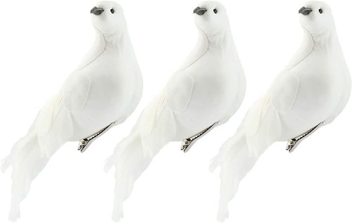Darware Large White Doves - Set of 3 | 8-Inch Long Artificial Figures for Christmas & Wedding Decor