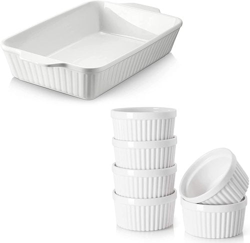 DOWAN 4 Oz Ramekins - Oven Safe Porcelain Bowls for Baking Soufflé | Set of 6, Classic White