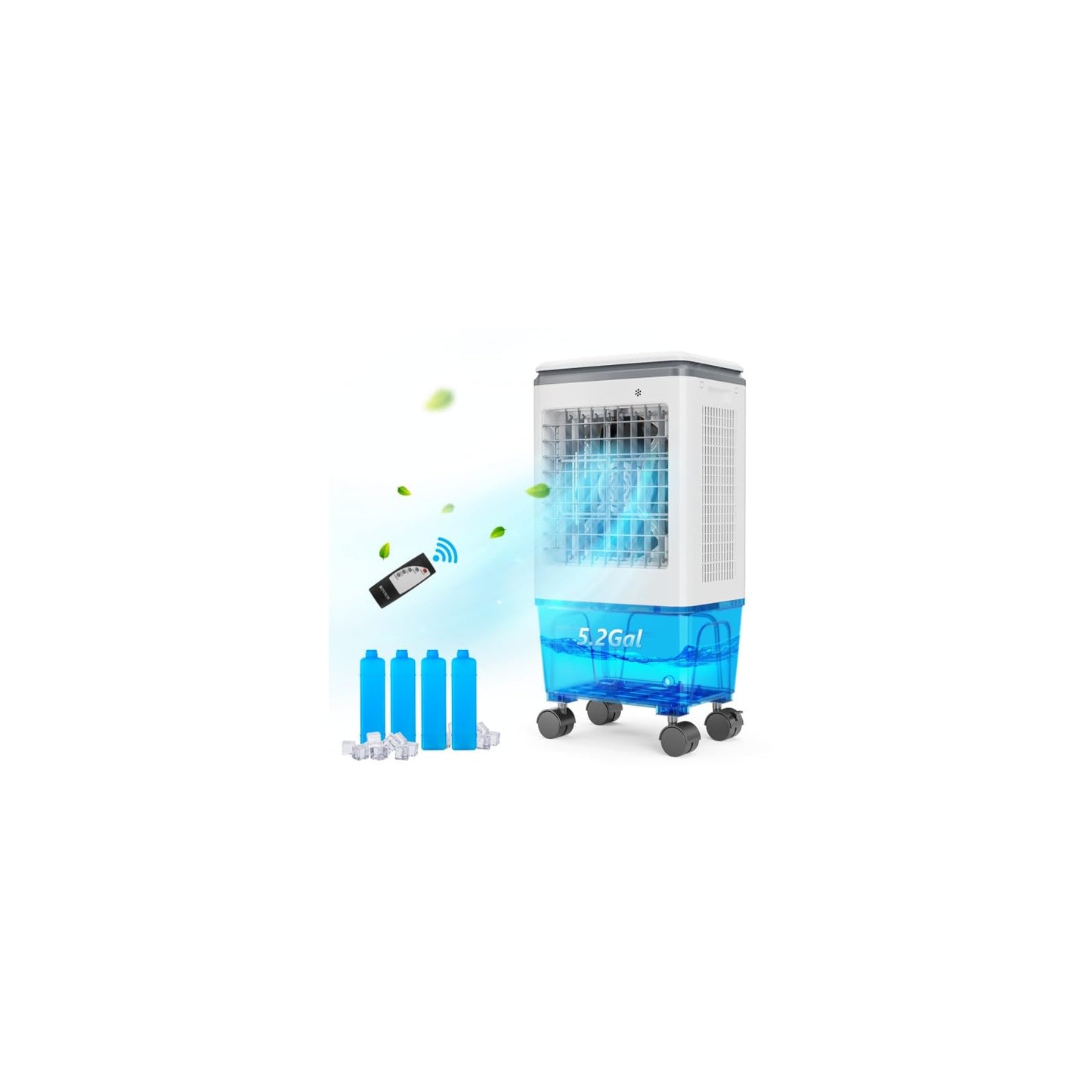 ROVSUN 1400CFM Evaporative Air Cooler, 5.2 Gal Portable Swamp Cooler with Auto Oscillating, Remote, 3 Speeds, 12H Timer & 4 Ice Packs, 3-IN-1 Humidifying Cooling Fan Indooor Patio Garage