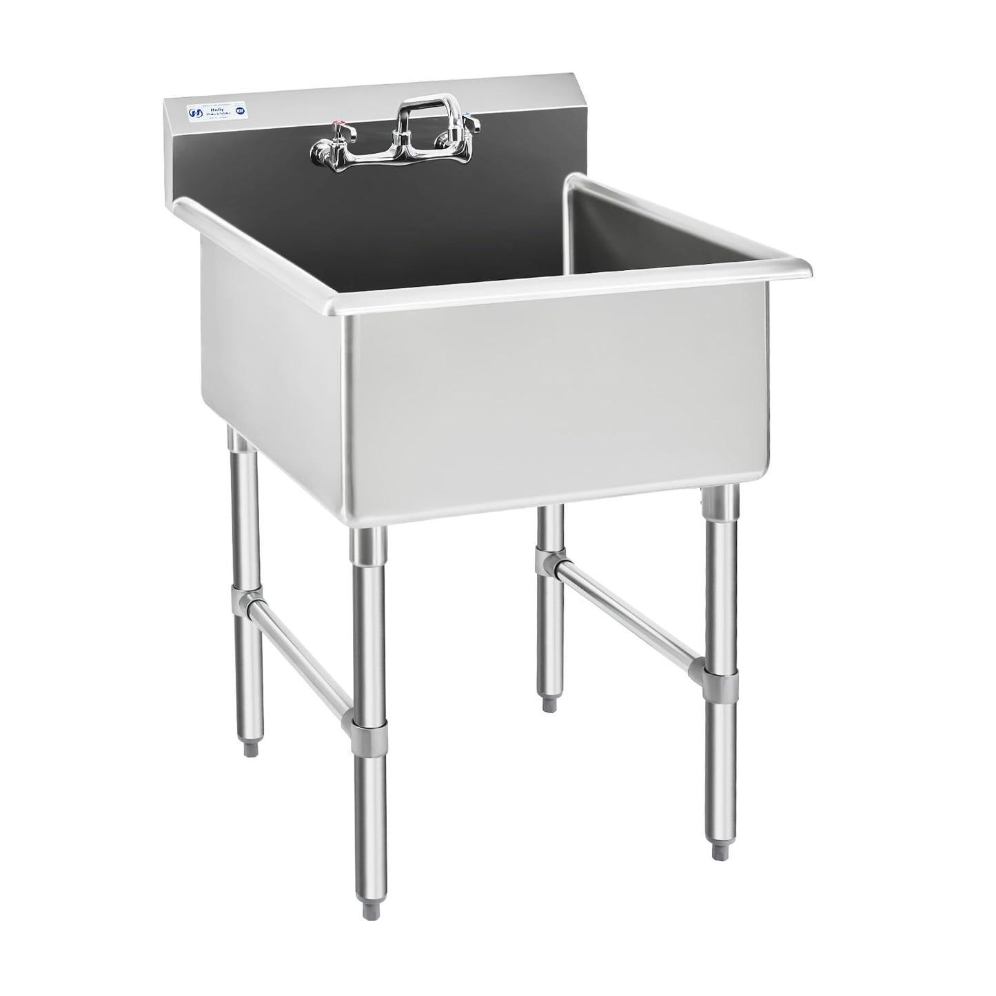HALLY Commercial Stainless Steel Sink 1 Compartment NSF Prep & Utility Sink with 8" Faucet 24" L x 24" W x 12" D Bowl for Bar, Restaurant, Kitchen, Hotel and Home