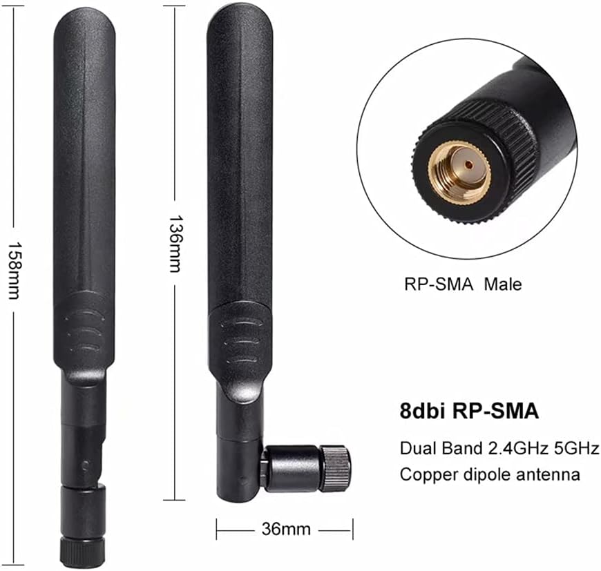 QUEENTI 2 8dBi 2.4GHz 5.8GHz +2 15CM PS4 x WiFi RP-SMA Male Antenna Dual Band x U.FL/IPEX to RP-SMA Female Pigtail