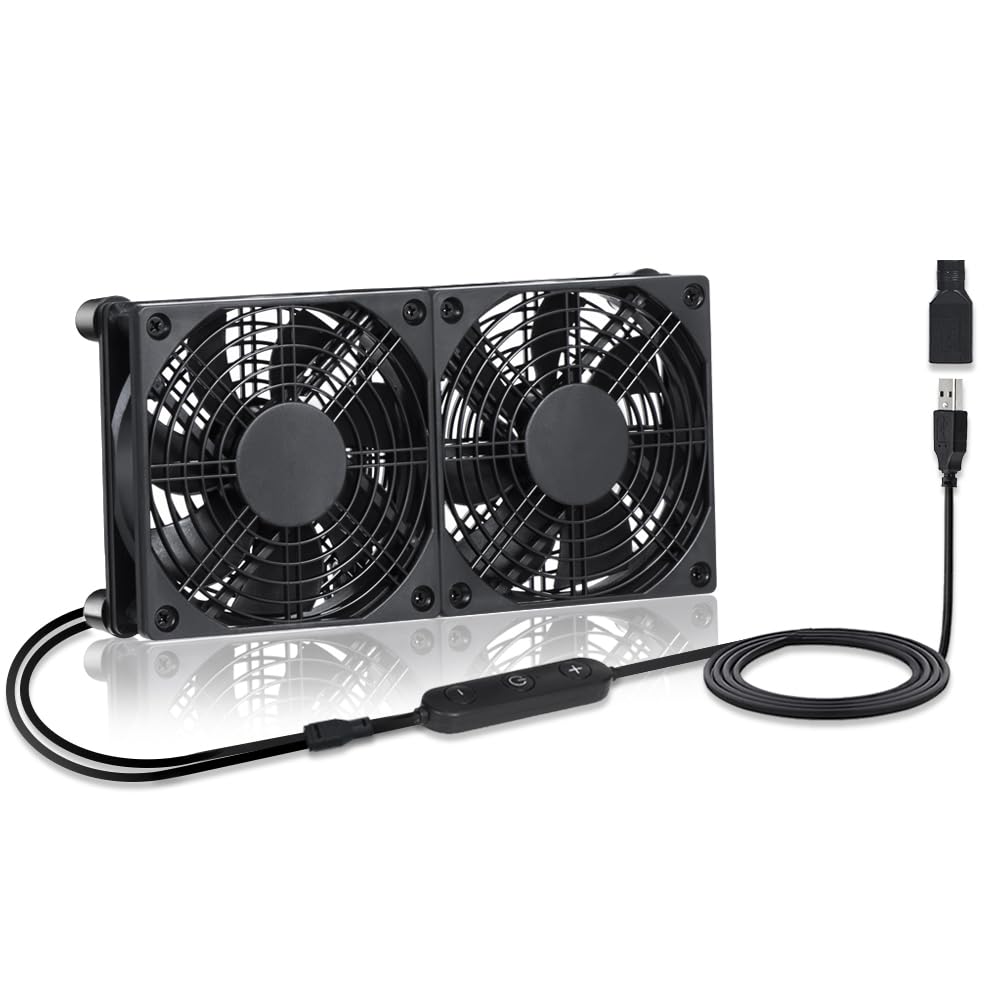 xiaoqijia 120mm 10-Speed IPX5 5V 12V Dual Adjustable Cooling Case Fan for Receiver DVR Xbox TV Box Router USB/DC Power