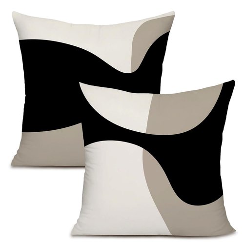 KAIOUS Black Beige Cream Decorative Throw Pillow Covers for Couch Sofa Bed Living Room Bedroom 18x18 inches Set of 2