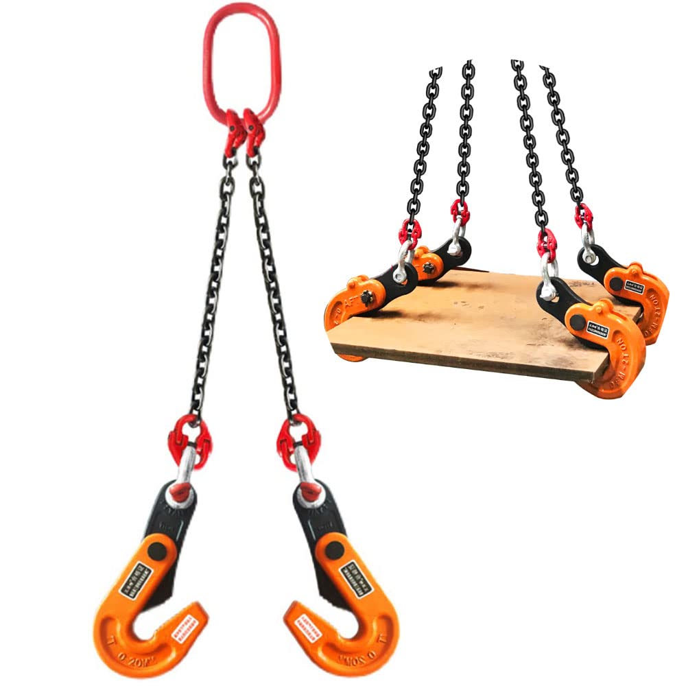 Double Horizontal Plate Lifting Clamp Barrel Drum Lifter Heavy Duty 1T/ 2204lbs with High Strength Manganese Steel Chain for Industry Hoist Crane (Capacity 1 ton, 1m chain)