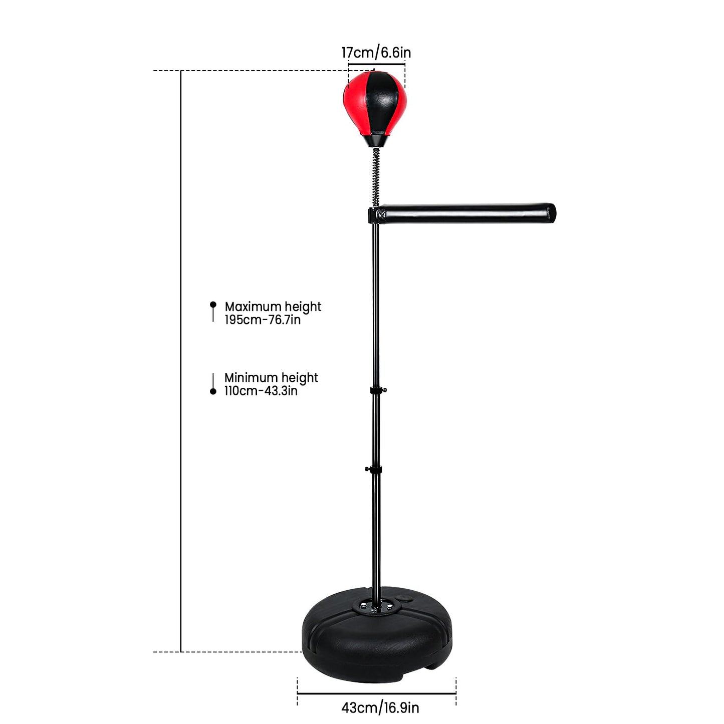 INNOLIFE Freestanding Punching Bag,Adjustable Height Home Boxing Training Equipment for Adults,Durable Boxing Bar & Stand with Stable Base for Fitness Workouts,Red