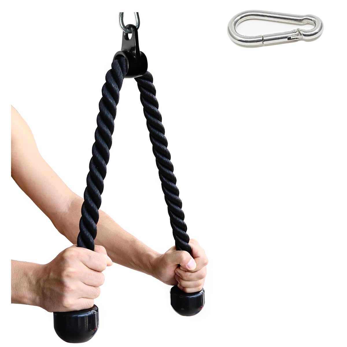 Tricep Rope Fitness Attachment Cable Machine Pulldown Heavy Duty Coated Nylon Rope with Solid Rubber Ends (36 '' Black)