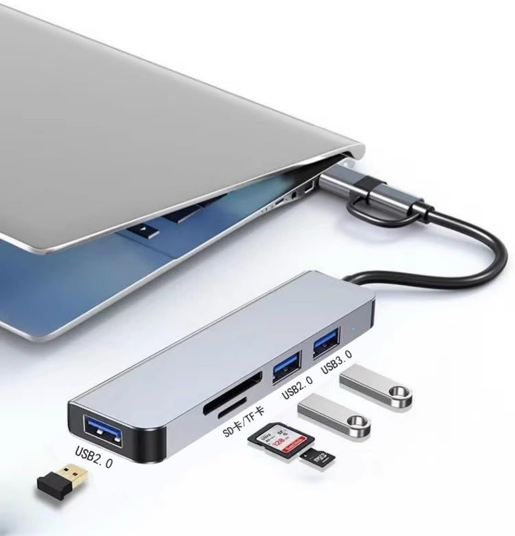 HCUSR 5 1 3.0/2.0, USB-C Hub Splitter in with USB SD/TF Splitter Card Reader, Aluminum Docking Station USB Hub