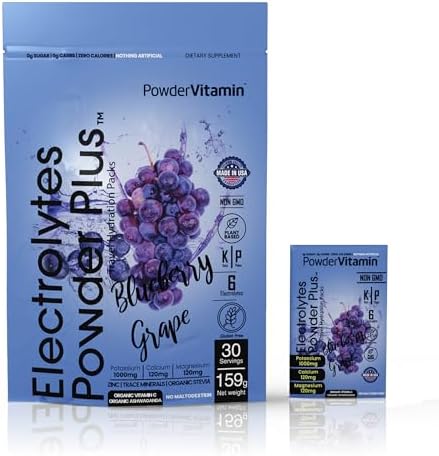 Electrolytes Powder Plus, Keto, Blueberry Grape, Zero Sugar, 1000mg Potassium, 120mg Calcium, 120mg Magnesium, Non-GMO, Zero Calories, 30 Hydration Packets