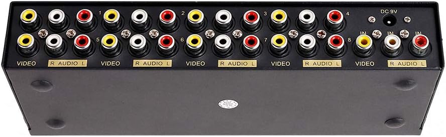 DTECH 8 3 1 8 Powered Way RCA Splitter Box in Out Composite Video Audio Distribution Duplicator with Power Adapter