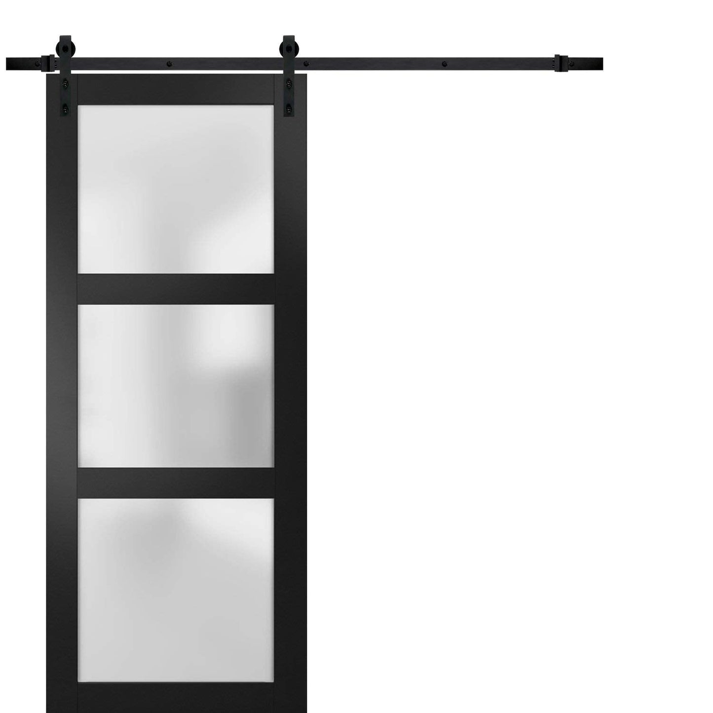 SARTODOORS Lucia 2552 | Interior Single Sliding barn Door with Frosted Glass, Solid Wood, 42x84, Black, Modern Style | Hardware Included