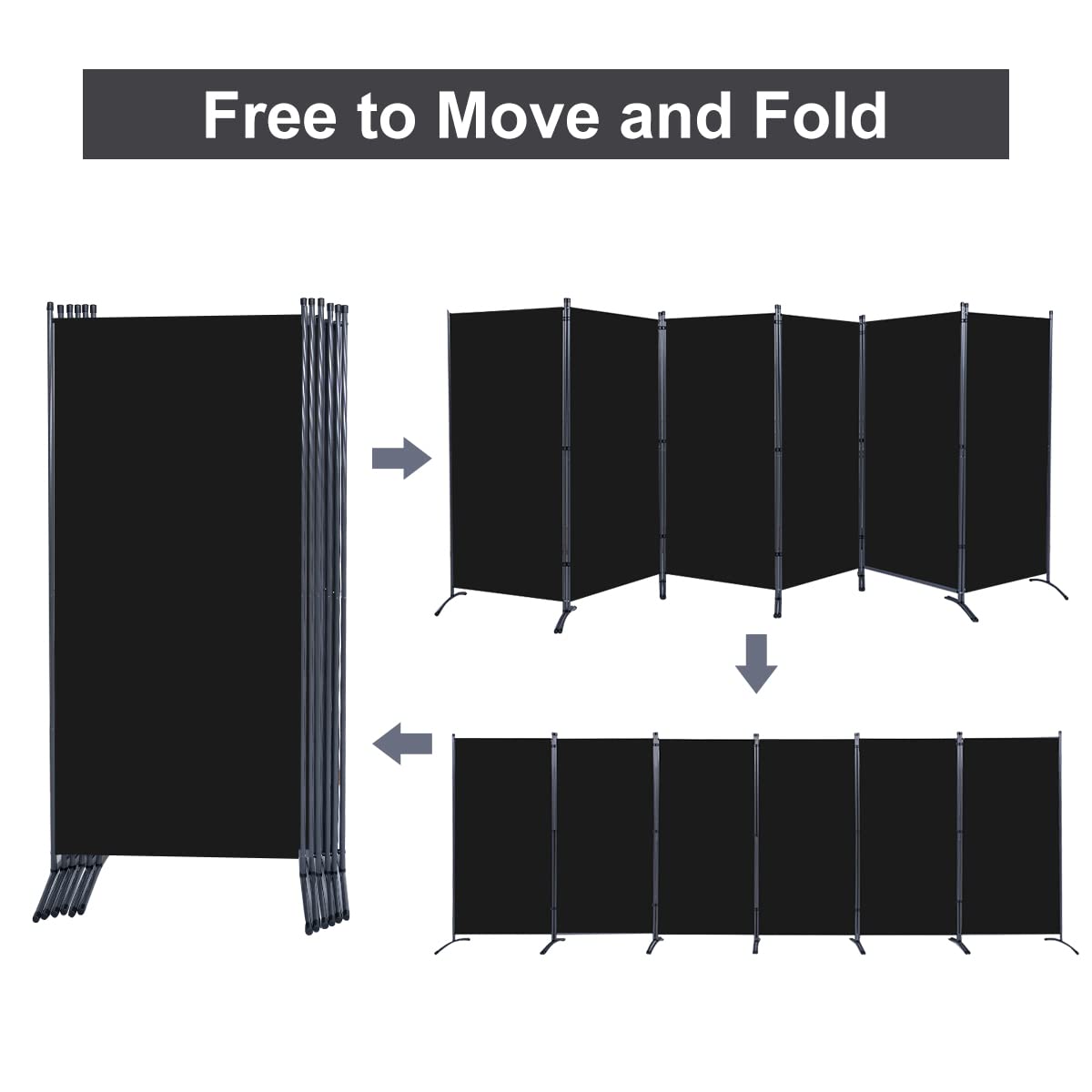 JVVMNJLK Indoor Room Divider, Portable Office Partition Privacy Screen - 6 Panel Folding Wall for Room Separator, 204" W x 71.3" H, Black