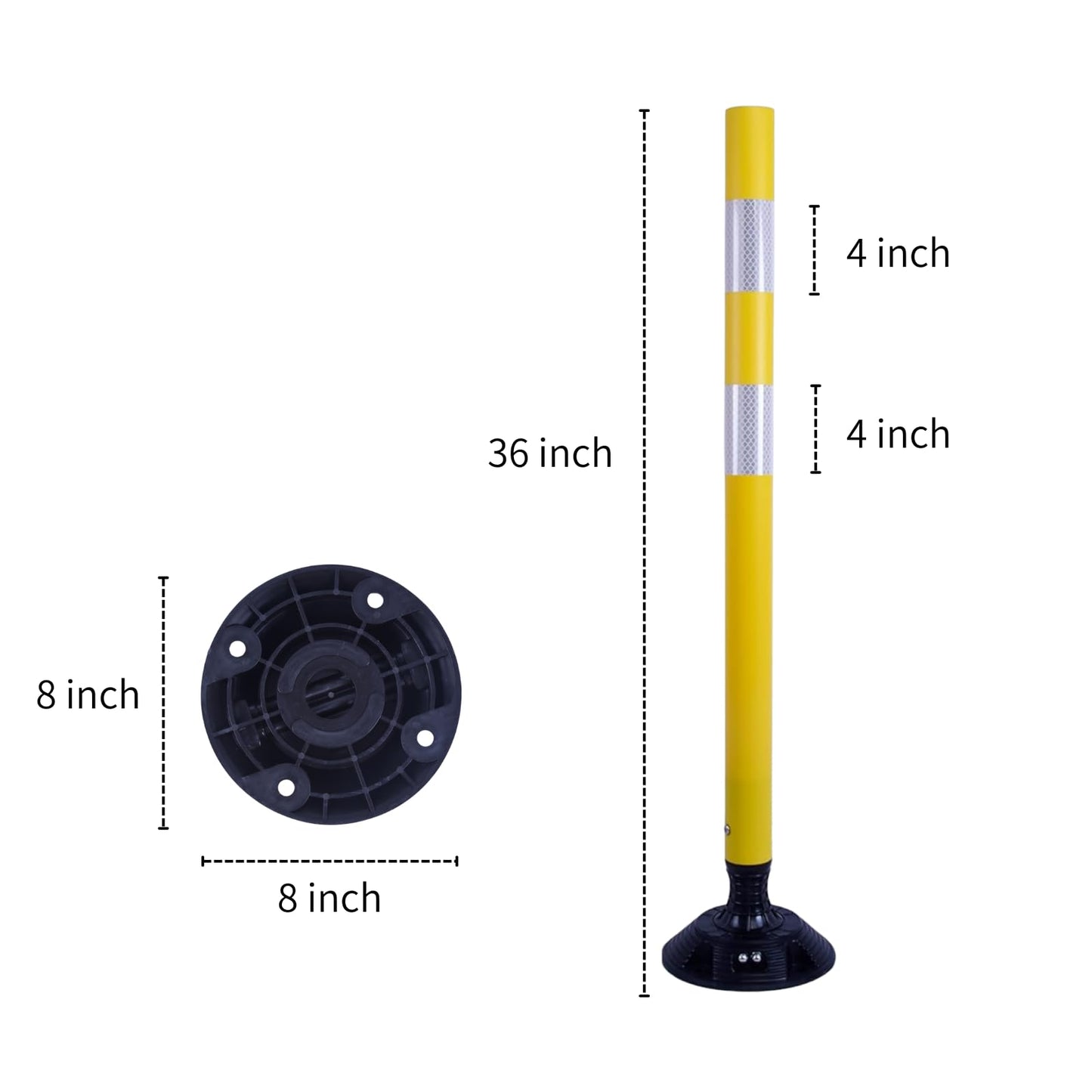 8 Pack Traffic Delineator Posts – High Visibility Reflective Safety Cones with Spring Base for Roadway, Parking, Garage, Construction Zones (Yellow, 36 Inch)