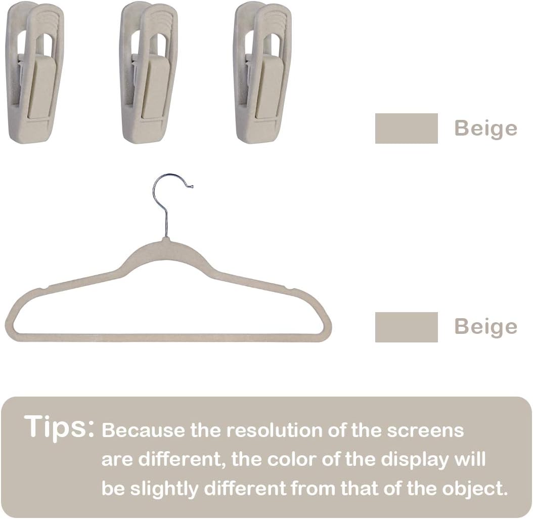 Trgowaul Velvet Hangers - Durable Clips for Thin Pants | 20-Pack in Beige