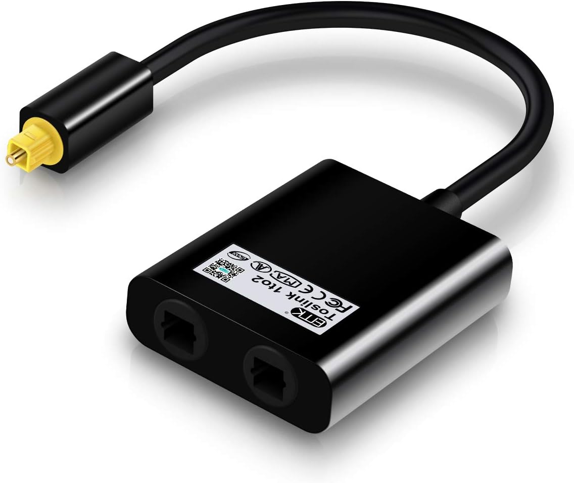 EMK 1x2 1 2 Optical Splitter - In Out Digital Audio Splitter - Compatible With Home Theater, Sound Bar, TV, Blu-ray