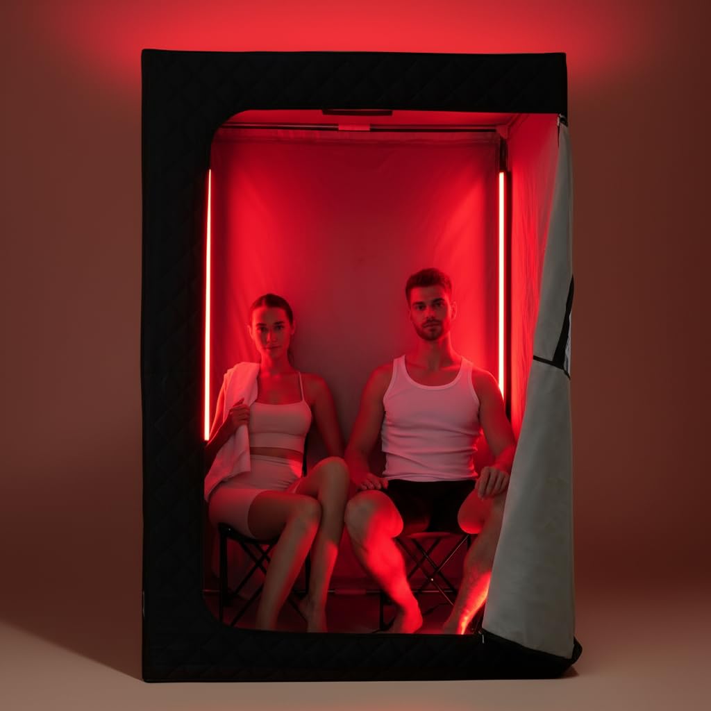 X-Vitalis 2 Person Portable Steam Sauna for Home with Two Red Light Therapy Panels Full Body Home Spa (Black)
