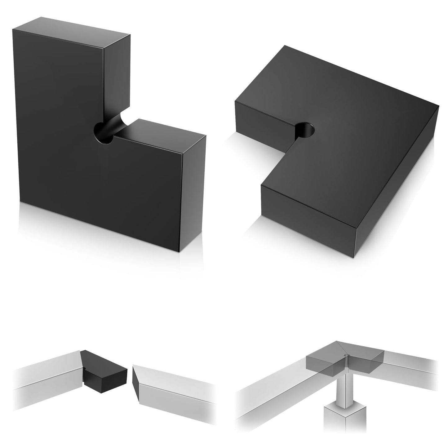 Gyykzz 2 Pack Black Corner Connector, 90 Degree Hand Rail Accessories for Top Railing, High Strength POM Connecting Block Handrail Fitting for Corner Deck Cable Handrail System