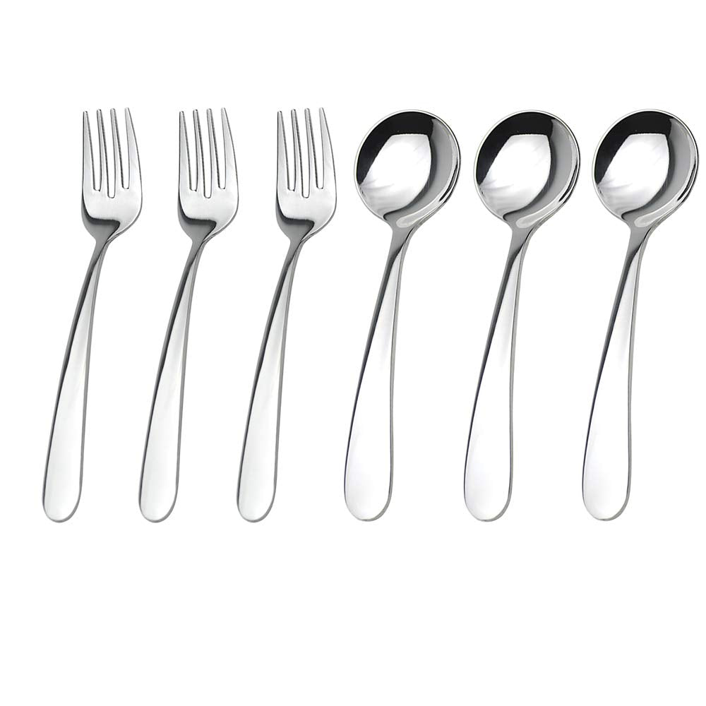 WEKTUNAA Stainless Steel kids Silverware Set-6 pieces-Kids Forks and Spoons-Mirror Polished-Toddler silverwares Back to school lunch supplies