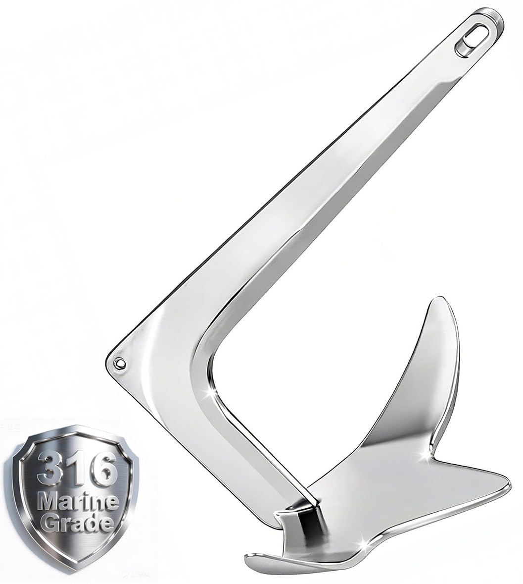 FUCNEN 316 Stainless Steel Bruce Style Claw Anchor with Mirror Polish Marine Grade 5 kg/11 lb Boat Anchor for Sailboats, Fishing Boats, Pontoon, Bass Boats, Sport Boats