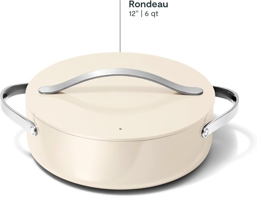 Caraway Rondeau - 6 Qt Non-Stick Pan with Lid - Chemical-Free for Searing & Roasting - Cream Color