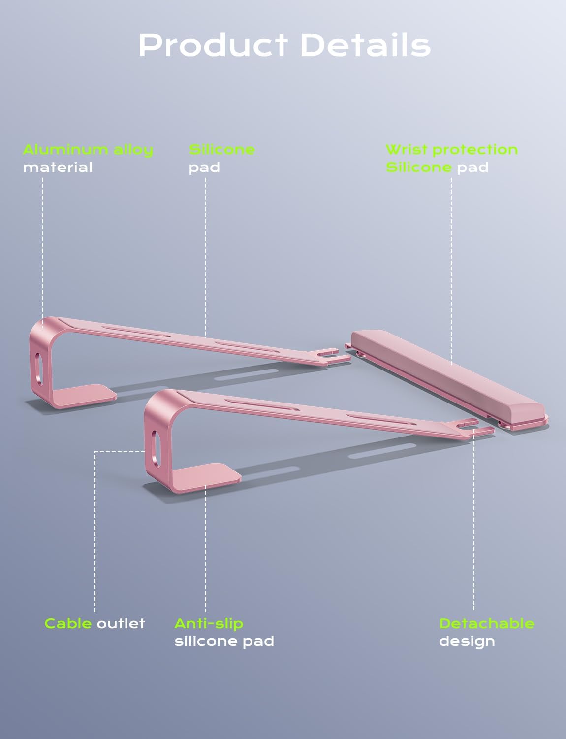 JCZT 10-17'' Aluminum Laptop Stand, Notebook Stand with Wrist Rest, Ergonomic Detachable Laptop Mount, Computer Stand