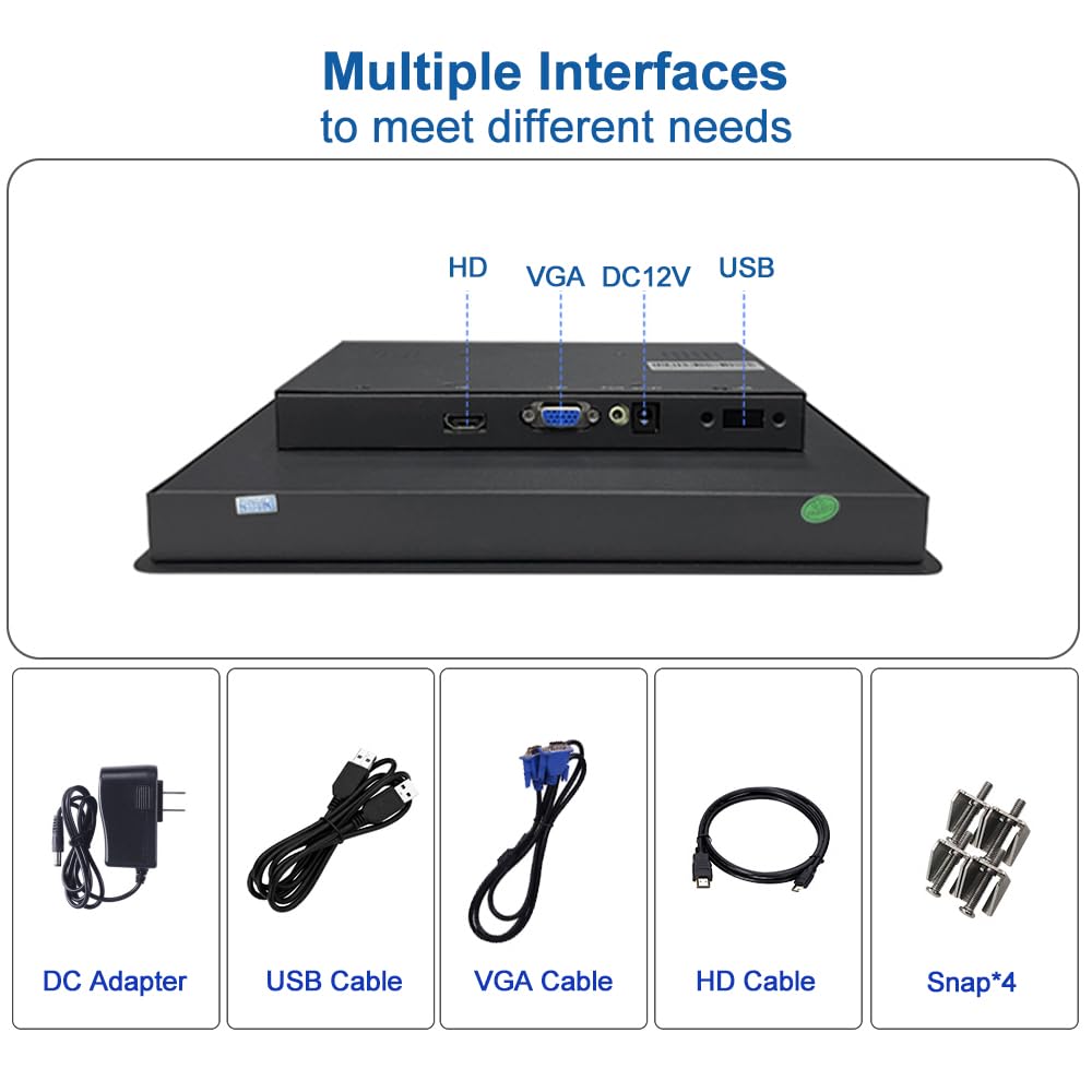 15.6 Inch Industrial 10-Point Touch Monitor Open Frame, HDMI/VGA/DVI Interface, Built-in Speakers, Capacitive Touch Screen Technology Metal Frame (Touchscreen, 15.6)