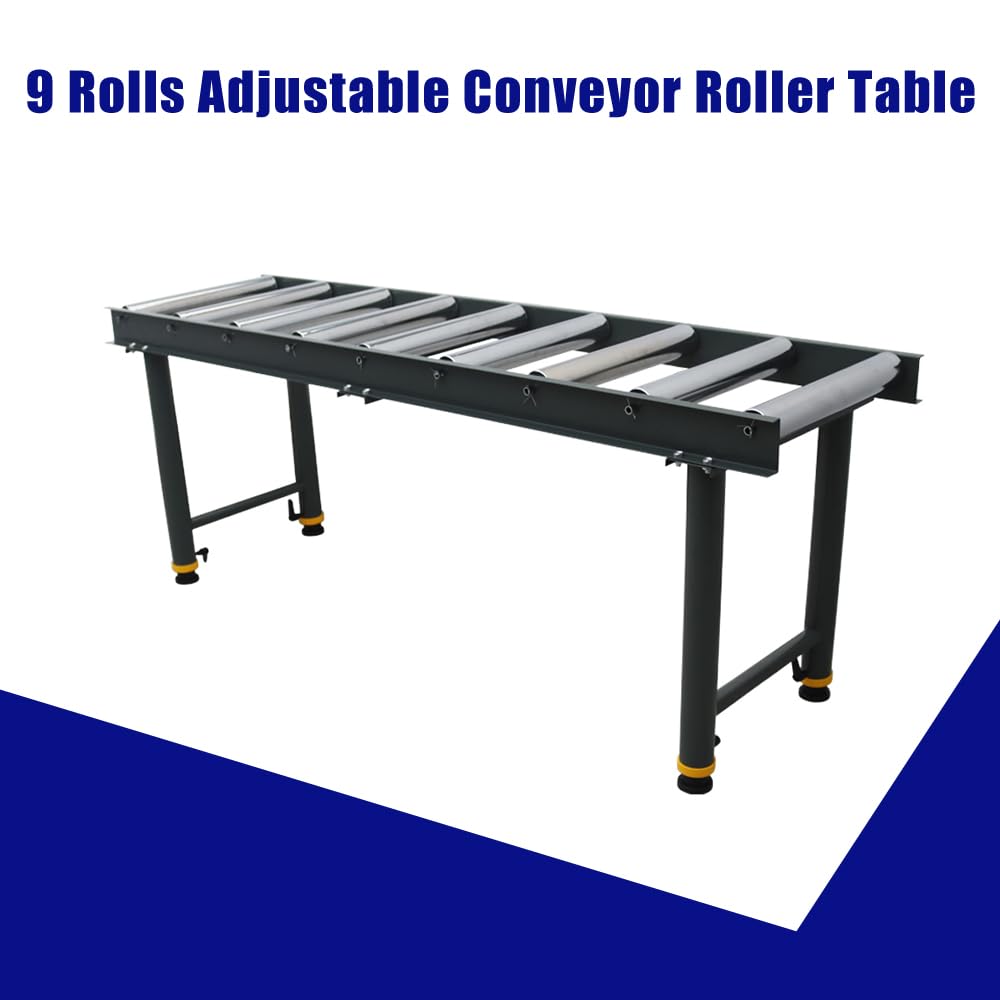 HayWHNKN 9 Rollers Adjustable Conveyor Roller Table Unpowered Roller Conveyor 2.3" Diameter Chrome Plating Roller Silver