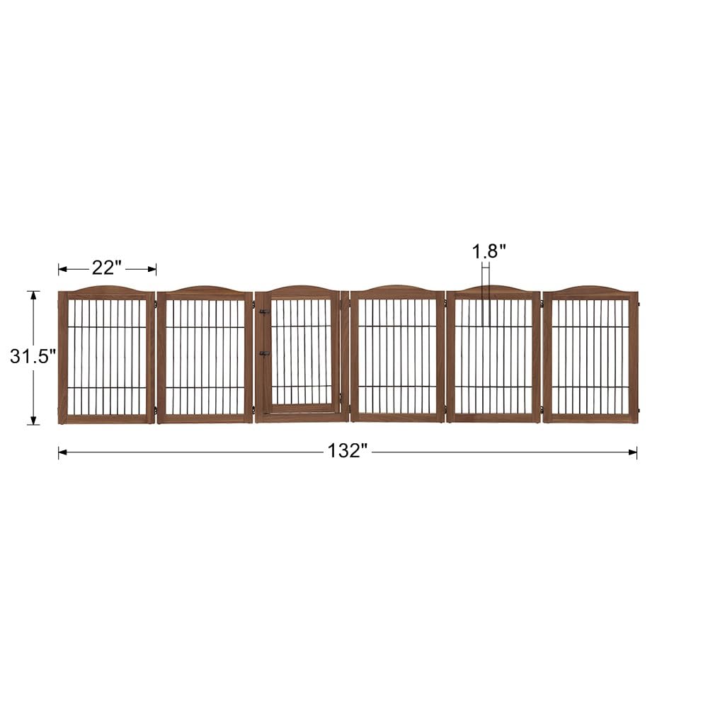 unipaws Pet Playpen with Wood and Wire, 6 Panels Extra Wide Freestanding Walk Through Dog Gate with 4 Support Feet, Foldable Stairs Barrier Pet Exercise Pen for Dogs Cats