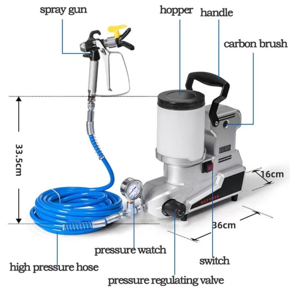 1600W High-Pressure Airless Paint Sprayer,Airless Paint Emulsion Sprayer,Water-Based Latex Paints Airless Sprayer w/ 16.4ft Hose for Spraying Operations Indoor/Outdoor Fire Prevention,120MPa 110V
