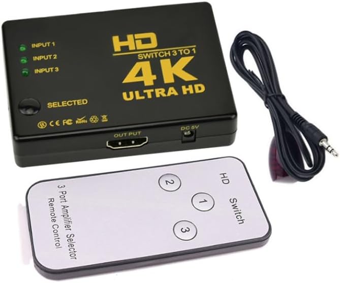 AKUYAO 4K 30Hz 3-in-1 3-Port Set-top PS3, HDTV Video Switch Splitter Switching Console Switch with Remote Control