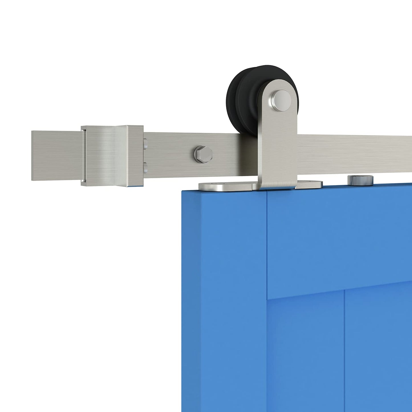 JUBEST Brushed Nickel Sliding Barn Door Hardware Kit Single Door Flat Track Kit Top Mounted Roller 6.6FT