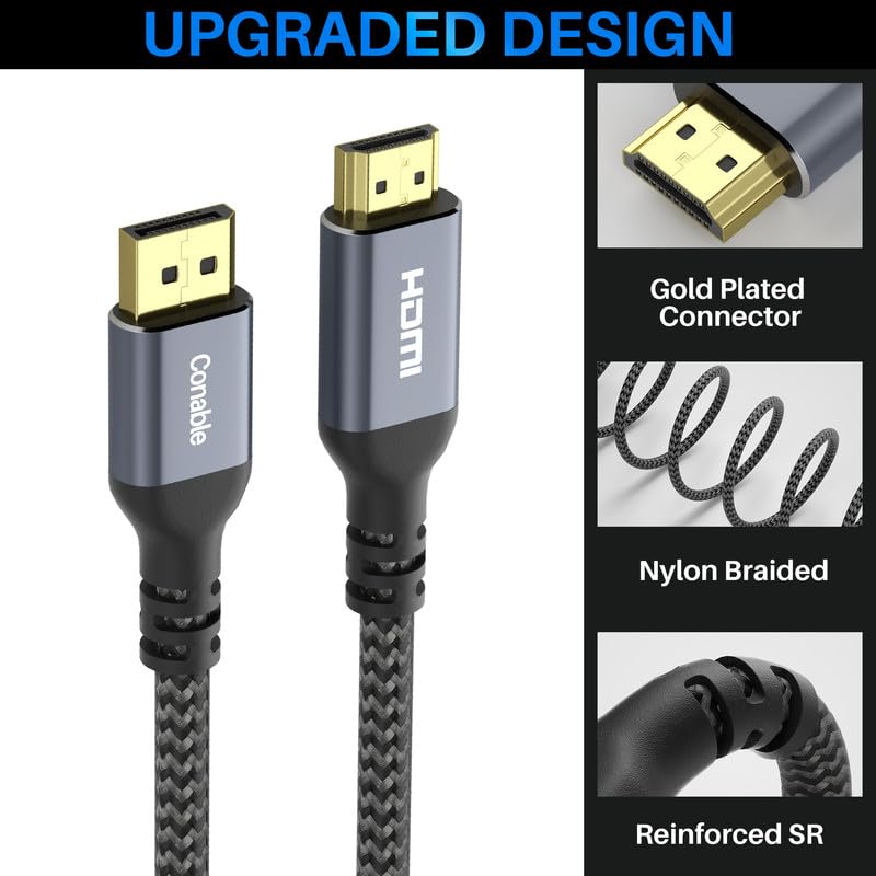 4K 15FT, 4K@60Hz 4K@60Hz 2K@120Hz 1080P DisplayPort to HDMI Cable HDR, High Speed Active Display Port to HDMI Cable UHD