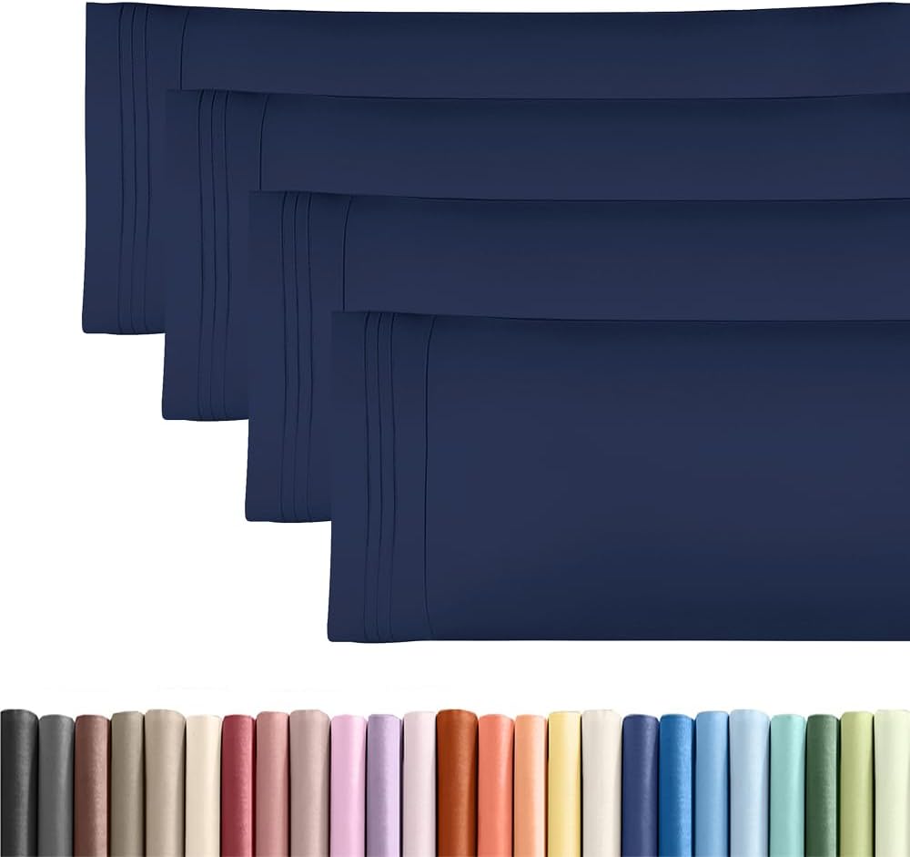 Skiennix Body Pillowcases Set of 4 | Soft 20x54 Long Pillow Covers for Side Sleepers - Navy Blue, Machine Washable