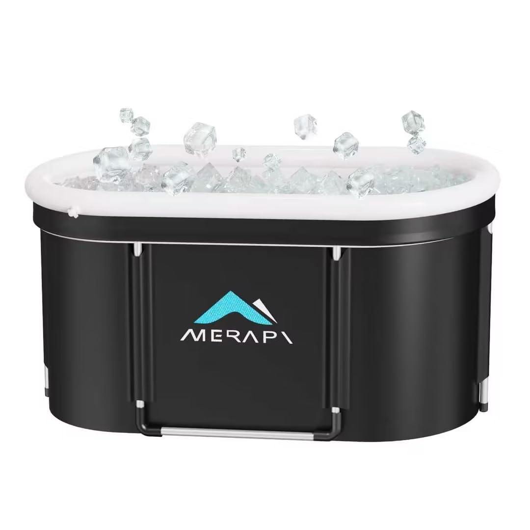 Merapi XL Ice Bath Tub for Adults, 131 Gal Cold Plunge Tub, 46” Large Oval Portable Ice Bath Tub, Foldable Cold Plunge for Home, Backyard & Outdoor Use with Drain & Neck Support