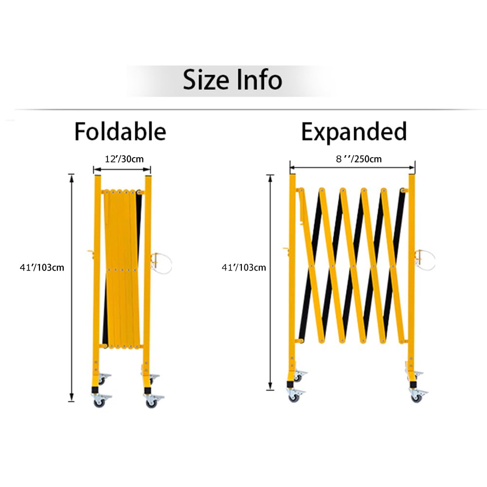 GYMTIME Easily Assembled Expandable Metal Barricade, 8 Feet, Portable Safety Barrier with Casters, Flexible Fence Mobile Barrier Gate, Adjustable Traffic Fence
