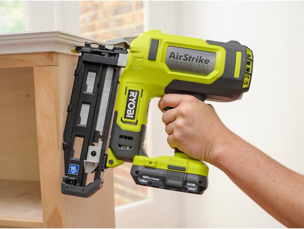 RYOBI ONE+ 18V 16-Gauge Cordless AirStrike Finish Nailer (Tool Only), P326, Green (Renewed)
