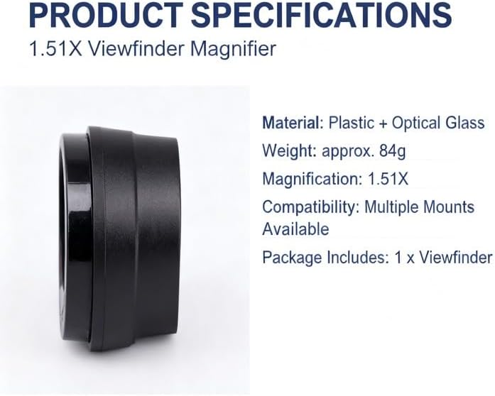 1.5X 6 Viewfinder Eyepiece Magnifier Fixed Focus for DSLR Camera, Mount Bases, Black - Clear Focus, Optical Glass