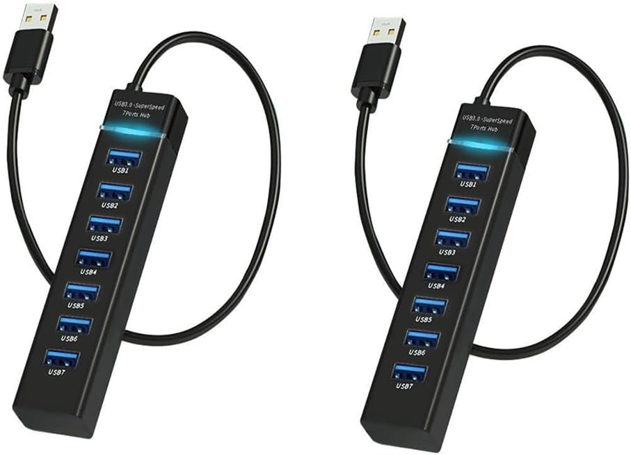 MVBOONE 2 Pack 7 Ports USB Hub, Multiple Port USB Adapter with Indictor Light, High Speed Data Transmission Docking