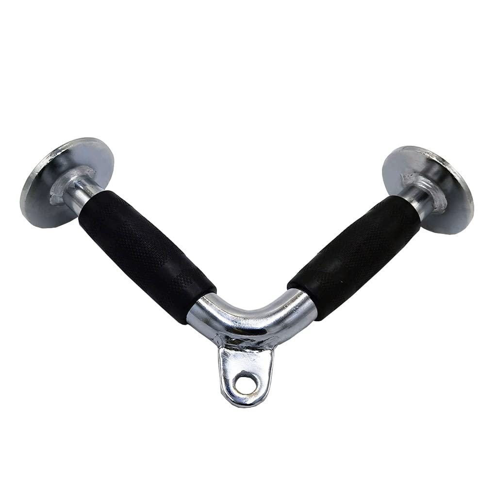 yuhqc V Shaped Press Down Bar, Strength Training Cable Machine Attachment with Rubber Handle, Chrome Finish Tricep Bar for Weight Workout, Universal Cable System Accessory