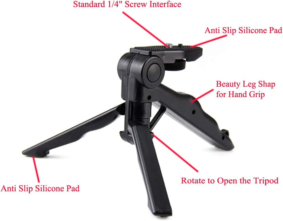 Walway 1/4" Foldable Mini Table Tripod Stand Hand Grip with Screw Compatible with Gopro/Smartphones/Compact Cameras
