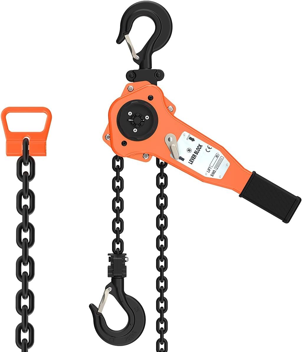 Amarite Lever Chain Hoist - 3/4 Ton Capacity - G80 Grade Chain 10ft Lifting- Safety Factor 4+ - CE Certified - Ideal for Lifting, Strapping, Bundling and Dragging- Smooth Action