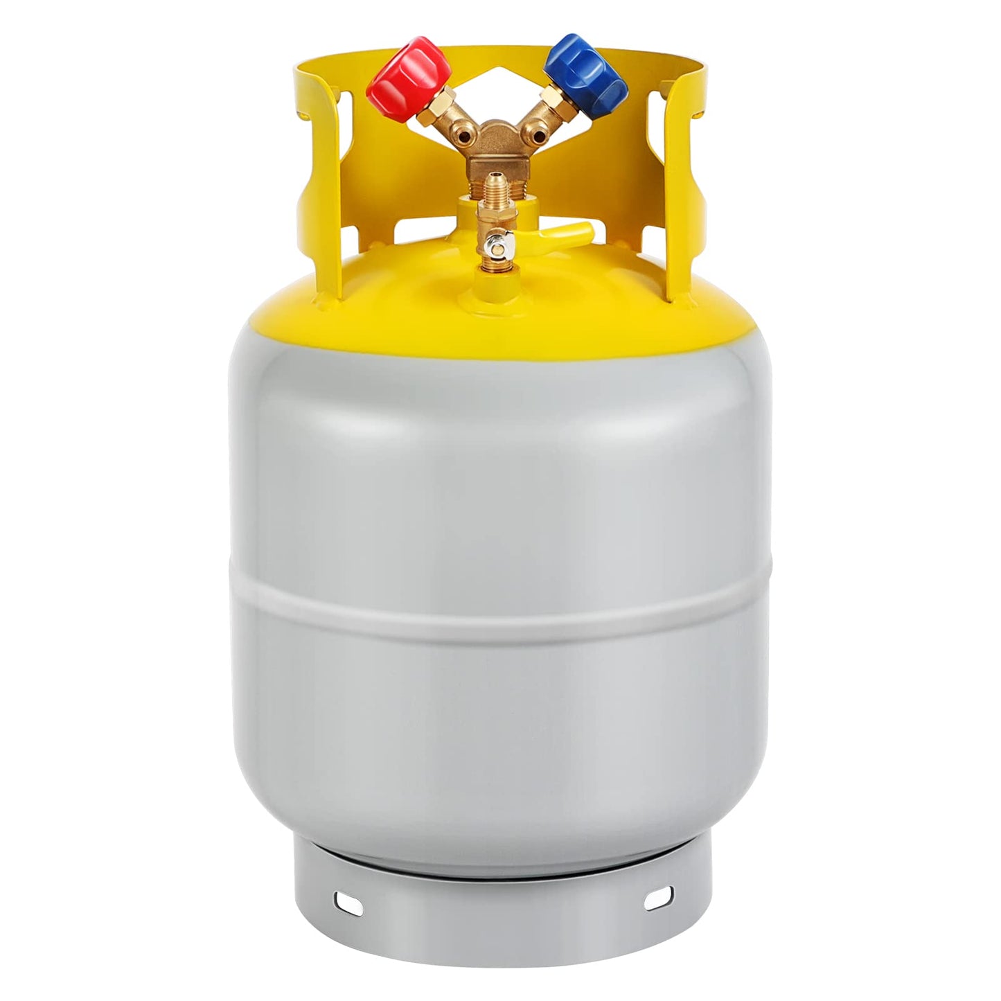 FAHKNS Refrigerant Recovery Tank 30 LB Reusable Recovery Cylinder Tank 1/4 SAE Y-Valve Recovery Can Without Float Switch for R12 R22, R134A, R410A etc Refrigerant Freon Recovery Tank Gray Yellow