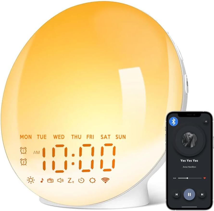 2025 17 5W 22 Upgraded Wake Up Light Sunrise Alarm Clock for Bedroom, Nightlights, Sound Machine with Bluetooth