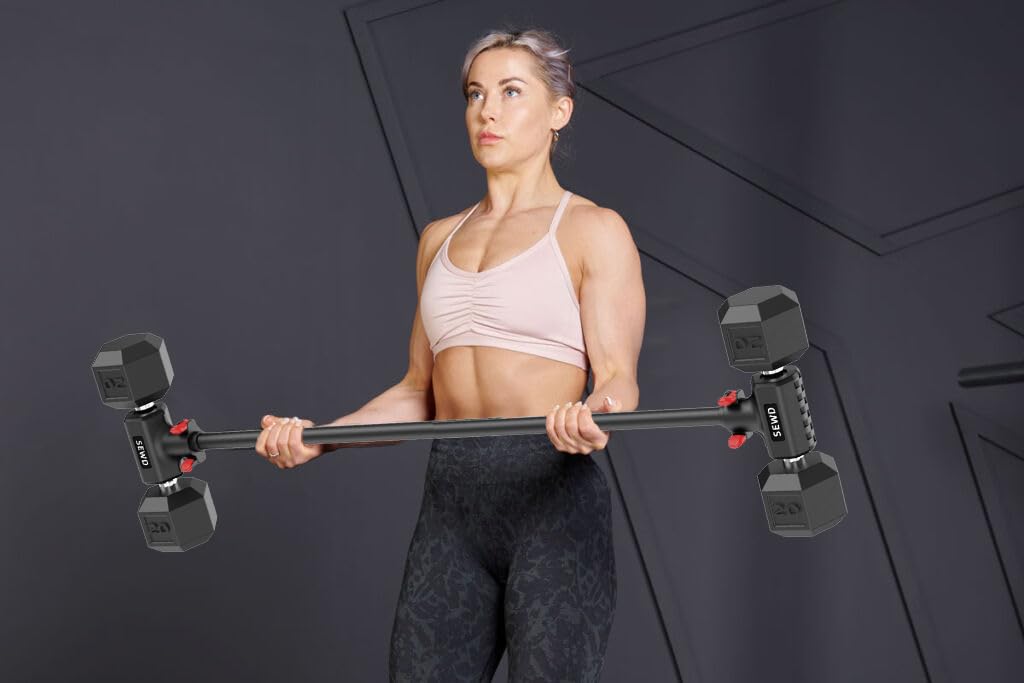 Dumbbell Converter by SEWD – Turn Dumbbells into Barbell Set – Adjustable Weights & Up to 220LB Capacity Barbell for Home Gym Full Body Workouts – Red